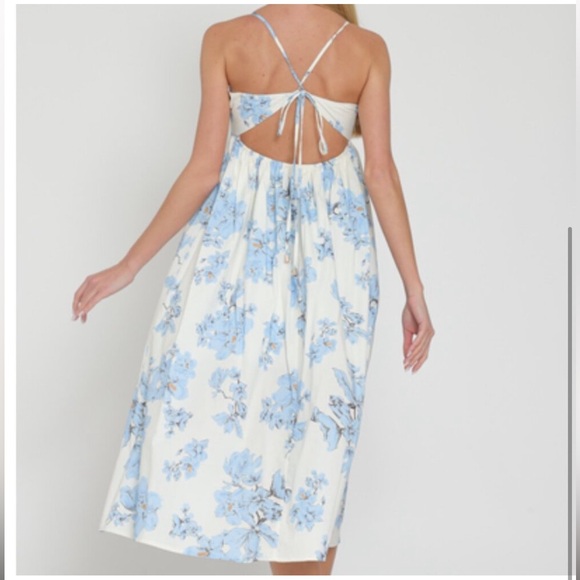 Thin shoulder strap ruffle-waisted midi dress - Picture 2 of 3